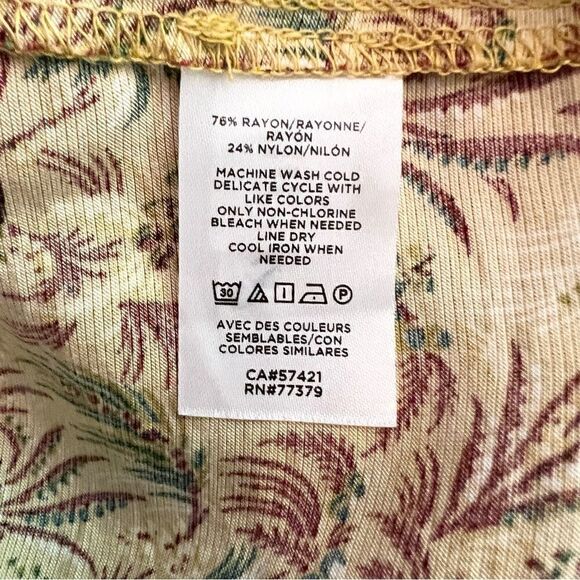 Ann Taylor MT Boho Print Half sleeve Tunic Top Mustard Yellow Green Burgundy - Picture 7 of 7